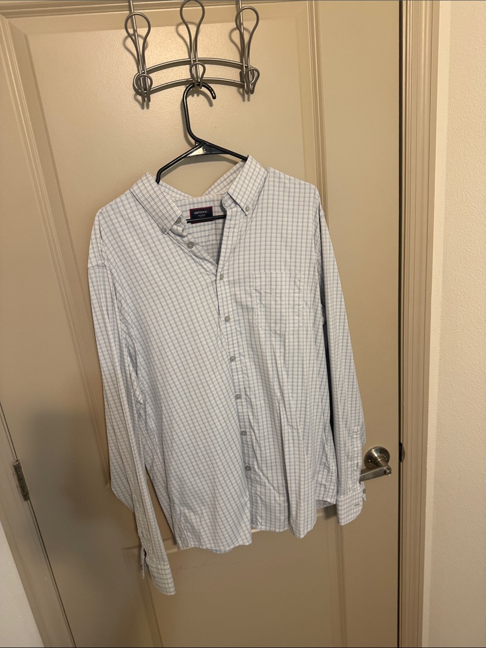 UNTUCKit Blue and White Checked Button-Down Dress Shirt